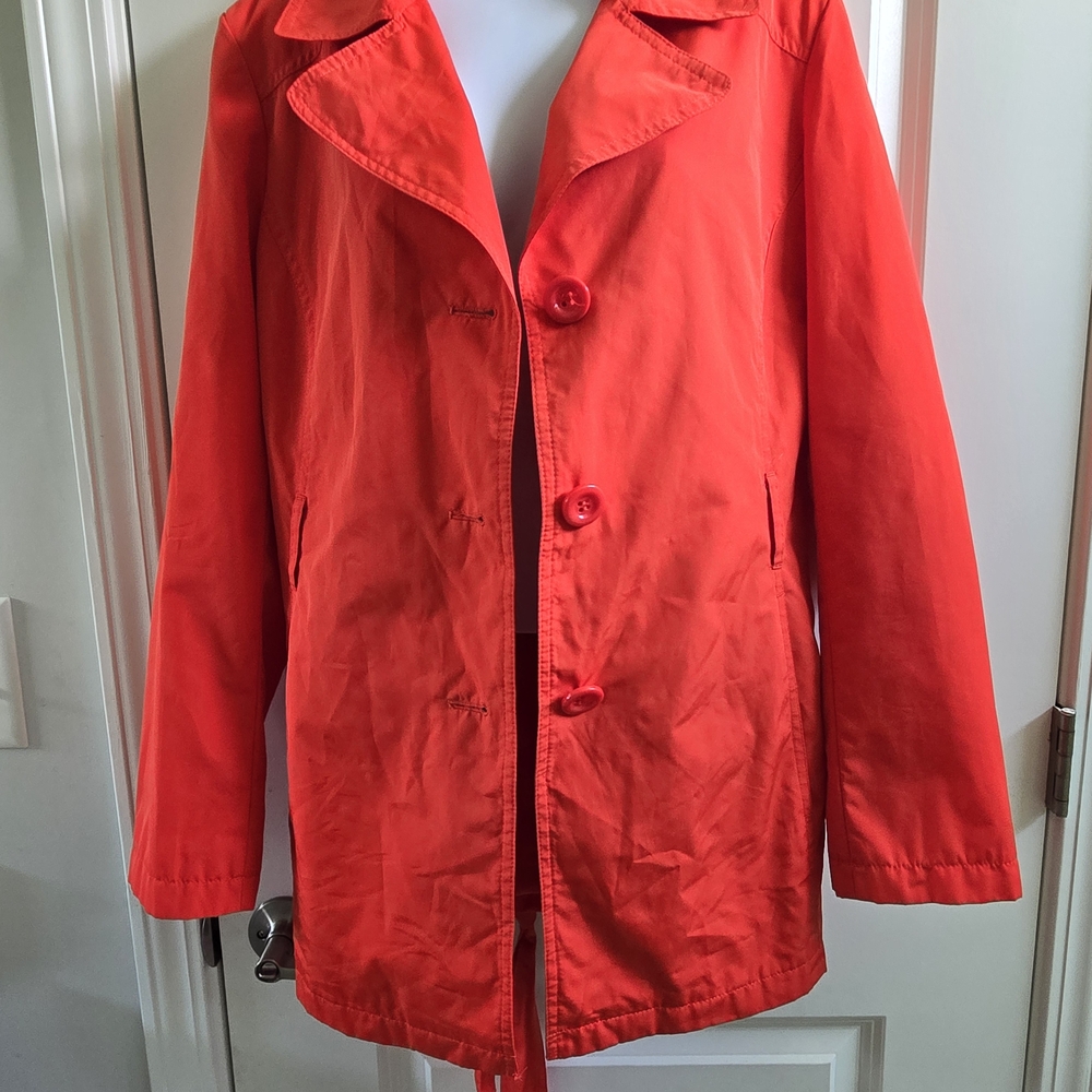 Bold Spirit Red Lined Trench Raincoat with Belt| Vibrant Style Outerwear|Large